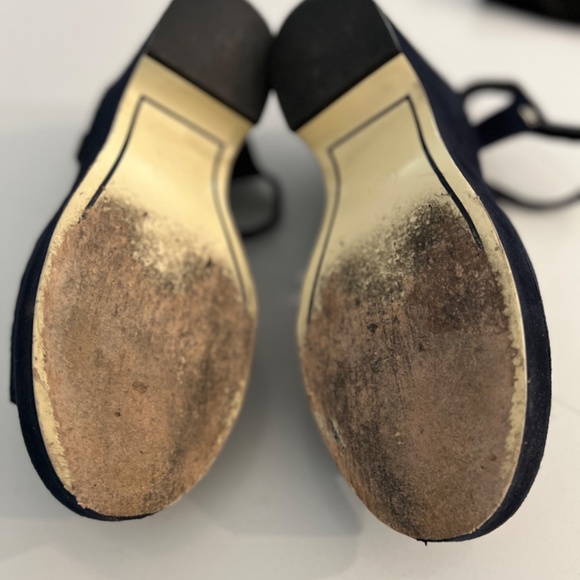 CHANEL Blue Suede Platform Wedge CC Sandals - Picture 11 of 13